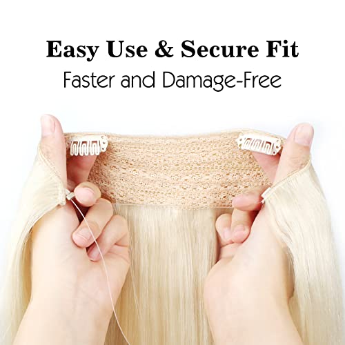 Sassina Wire Hair Extensions Real Remy Hair Extensions with Invisible Transparent Wire, Platinum Ash Blonde Color Wire Extensions #60 16 Inch 100G