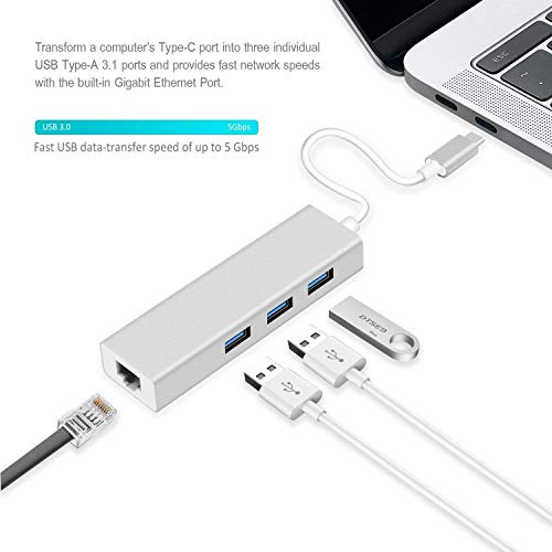 Image of USB HUB USB C to Ethernet Adapter,Gigabit Ethernet LAN Adapter,USB Type C Hub with RJ45 Network LAN Port and 3 USB 3.0 Ports for PC, MaK (USB C to RJ45 HUB)
