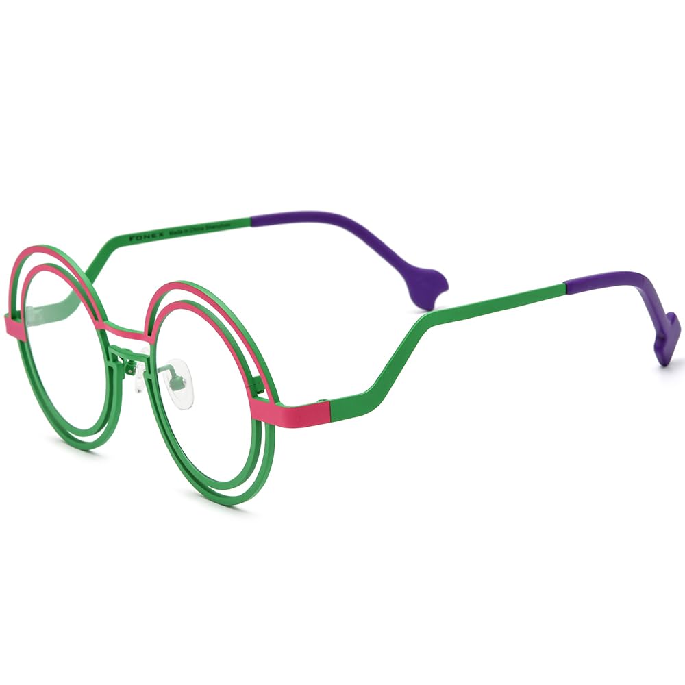 FONEX Colorful Pure Titanium Glasses Frame Women Retro Round Eyeglasses