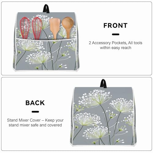 Image of Kitchen Dust Cover Compatible with 4.5 5 6 8 quart Stand Mixer, Kitchen Appliance Protective Covers with Top Handle and Pocket (Dandelion, For All 6-8 qt Mixer)