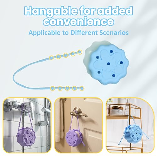 2 Packs Shower Steamer Tray, Silicone Soap Dish Holder, Hangable and Reusable Shower Steamer Holder/Hanger, Bath Bombs Shower Accessory, Aromatherapy Diffuser Containers, Purple and Blue by fantovo - Used condition - Image 5