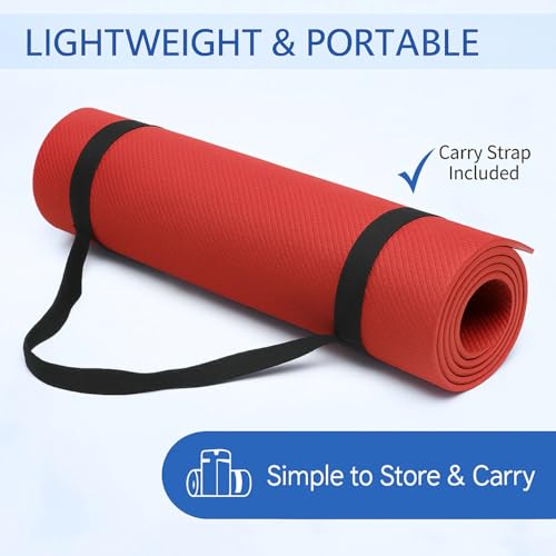 Image of Yoga Mat for Women and Men 4mm with Carry Strap EVA Material Extra Thick Exercise Mat for Workout Yoga Fitness Pilates and Meditation, Anti Tear Anti Slip For Home & Gym Use (Red)