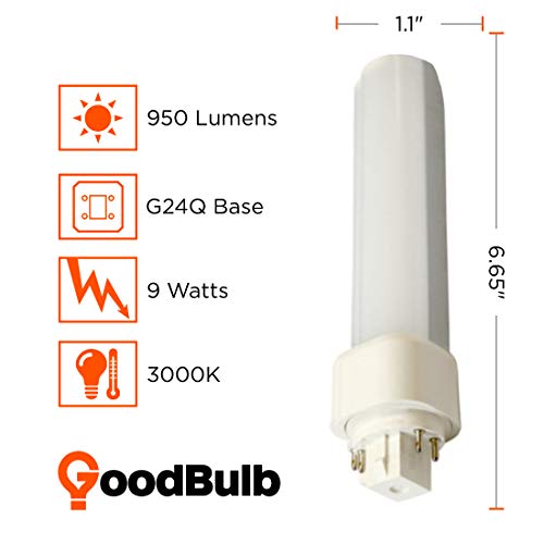 Goodbulb 13 Watt Replacement Horizontal Led Plug-In Light Bulbs | Commercial 9 Watt Type A 4 Pin G24Q Base 3000K Warm White | High Output 950 Lumens | 120° Beam Led Pl Light Bulbs | 10 Pack #TOP1