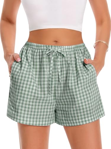 Image of Women Boxer Shorts Gingham Drawstring Pajama Bottom Plaid Pants with Pocket
