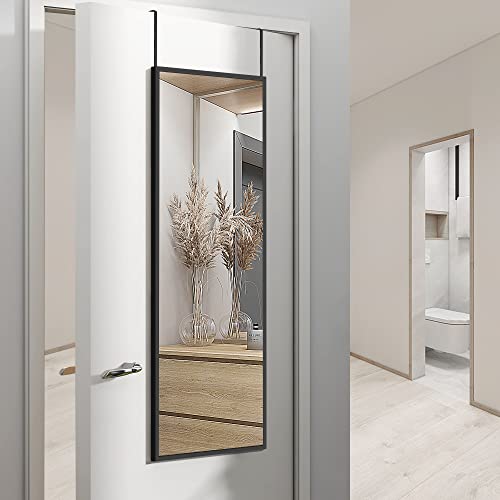 Image of NeuType Over The Door Mirror Full Length Mirror Hanging Over Door or Leaning Against Wall or Mounted On Wall, Aluminum Alloy Frame,Metal Hanger, 43 inchx16 inch, Black