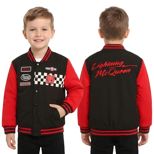 Disney Cars Lightning McQueen - Chaqueta universitaria para niños, chaqueta gruesa con cremallera y bolsillos, abrigo cálido de personajes para niños de 2 a 3 a 6 a 7 años, rosa, 3-4 años