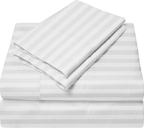 Giza-Egyptian-Dreams-Set-My-Sheet-&-Pillow, juego de sábanas 100% algodón egipcio Giza, tamaño Queen, color a rayas blancas, juego de sábanas de 4