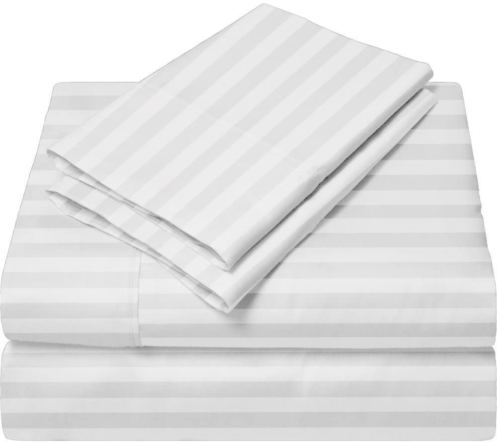 Femini Fashion Giza-Egyptian-Dreams-Set-My-Sheet-&-Pillow, 100% Giza Egyptian 1000 Thread Count Cotton, 12"-15" Deep Pockets |Cal-King, White Stripe