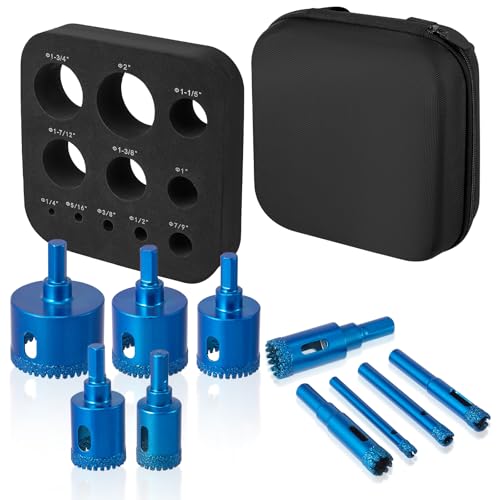 Tile Hole Cutter Set,11 PCS Serrated Brazing Core Drill Bits with EVA Mould for Hole Saw Sets Guide Jig Hollow Core Drill Bits Cutter for Glass, Porcelain, Ceramic, Granite Stone