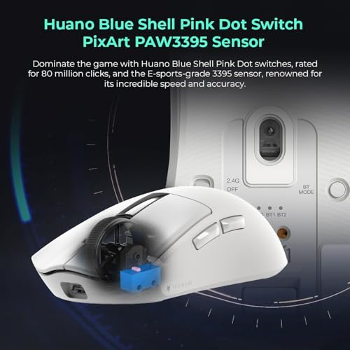 Image of TECWARE EX1 Lightweight Gaming Mouse | 26K DPI Wireless Mouse with OLED Display | 59g Ultra-Light Design | RGB Charging Dock | Tri-Mode Connectivity 2.4GHz /Bluetooth /Wired with Grip Tape | White