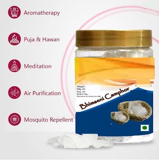 SM Edible Desi Bhim Camphor-Jar Pack-Iso Borneol Flakes-Pure Camphor-50 Grams