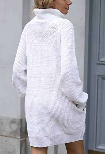 Pink Queen Women's Loose Turtleneck Oversize Long Pullover Sweater Dress White S #TOP2