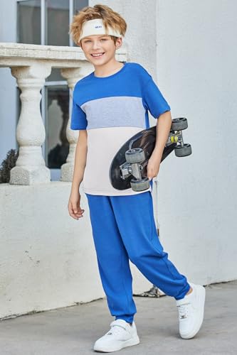 Image of Arshiner Boy's Pants Set - 2 Piece ColorBlock Short Sleeve T-Shirt and Active Pants - Casual Clothing Outfits 5-12 Years