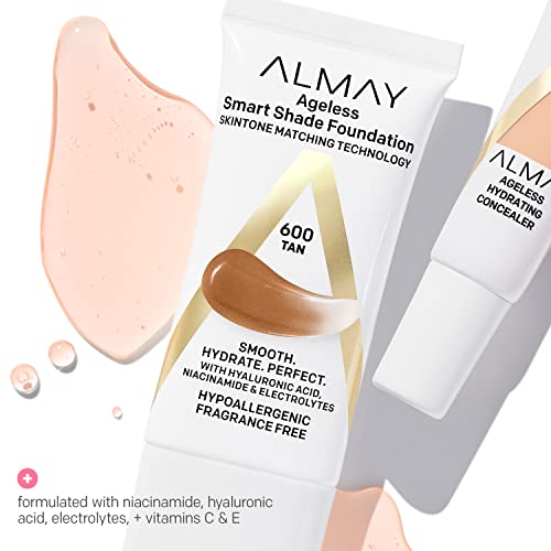 Almay 2206409 Anti-Aging Foundation, Smart Shade Face Makeup With Hyaluronic Acid, Niacinamide, Vitamin C & E, Hypoallergenic-Fragrance Free, 100 Light thumb #4