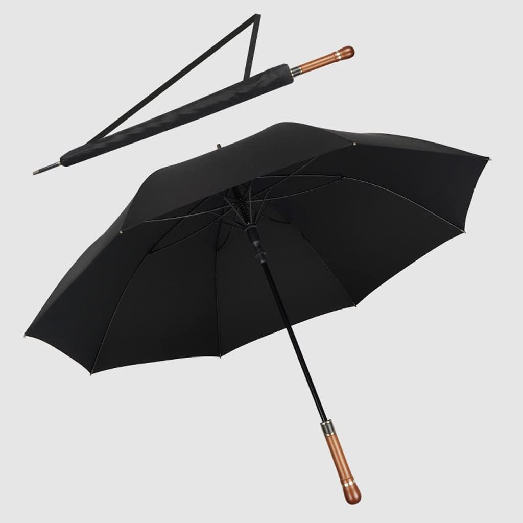 Umbrella Long Handle Golf Umbrella Retro Wooden Handle Business Umbrella Golf Straight Handle Umbrella Multifunctional Umbrella (Black)