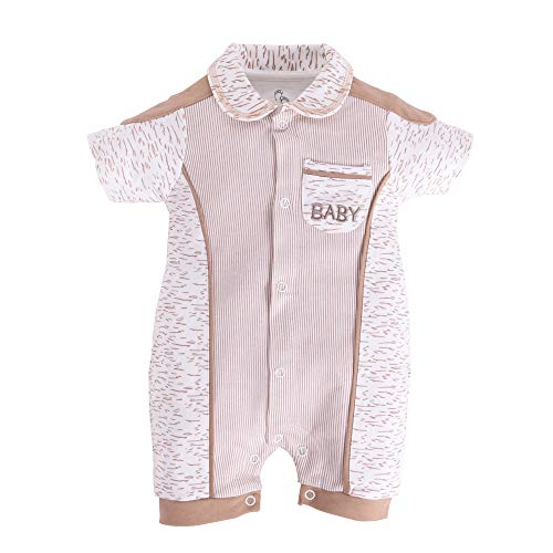 Image of BABY GO Baby Boys & Baby Girls Cotton Romper | Half Sleeve Polo Collar Jumpsuit | Newborn Infant Summer Outfit with Button Closure | Soft Breathable Playsuit | Stylish Print One Piece Dress