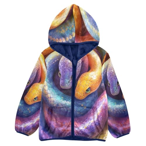 Colorful Abstract Snakes Pattern Toddler Fleece Jacket Girl Boys Hooded Fleece Jacket Coat Warm Outwear Zip-up 3-10T