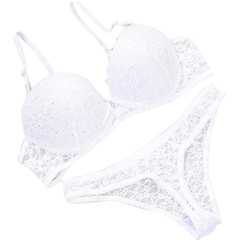 Moresave Women Lace Underwear Set Lingerie Push Up Bra + Panties Sleepwear Underwear Suit White Cover