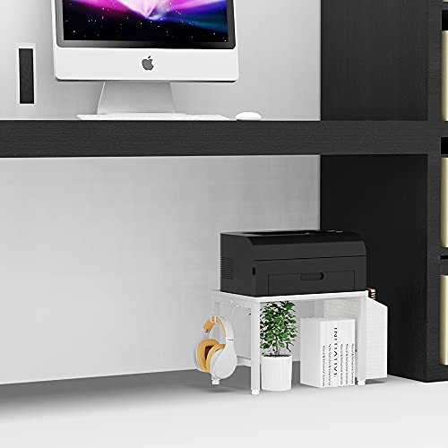 Vedecasa White Wooden Under Desk Printer Stand Holder With Storage Bin Headphone Hook For Home Office, Multi Purpose Organizer Modern Desktop Printer Shelf With Adjustable Anti-Skid Pads (White) #TOP3