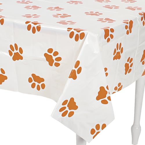 Fun Express Puppy Paw Print Tablecloth | Kid and Dog Birthday Party Supplies | Dog Party Decorations | Plastic Tablecover | One Tablecover