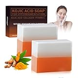 Jabón de Curcuma y Acido Kojico,Jabon de Curcuma Removedor de Manchas Oscuras para la Cara y el Cuerpo,Hialurónico, Manteca Karité, Aceite Oliva & Vit. E,kojic acid soap(100g x2 Pastilla)