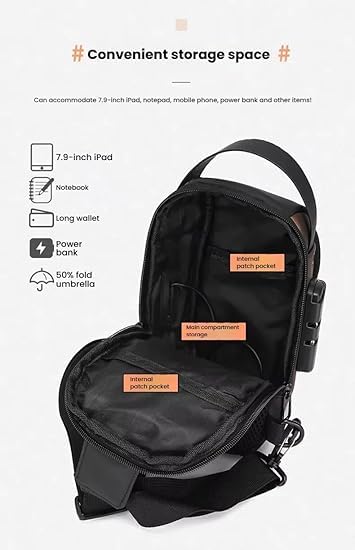 VYNEX Trendy Fashion Sling Bag With USB Charging Port | Waterproof Crossbody Shoulder Backpack For Men And Women | Stylish Lightweight Travel College Casual Bag 3