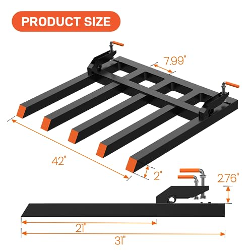Clamp-On Debris Fork for 48" Bucket, Heavy-Duty 2500 Lbs Pallet Fork Attachments with Double Nuts, Quick Attach for Loader, Skid Steer, and Tractor