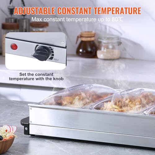 Image of VEVOR Electric Warming Tray, Food Warming Trays for Buffet, Warming Trays with Temp Control, Portable Stainless Steel 7.5 Quart Chafing Dish Set, ETL