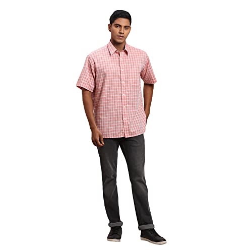 Image of Colorplus Men's Pure Cotton Checks Pattern Classic Fit Spread Collar Half Sleeve Casual Shirt