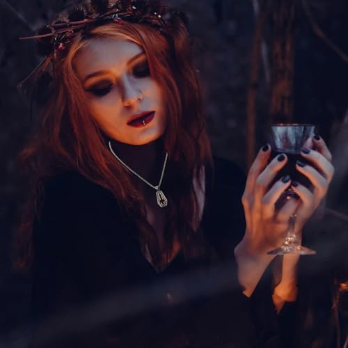 Vampire Coffin Inverted Cross Necklace, Gothic Skull Necklace for Men Women Both Sided Stainless Steel Antique Halloween Cocktail Party Bloody Red Vintage Pendant3