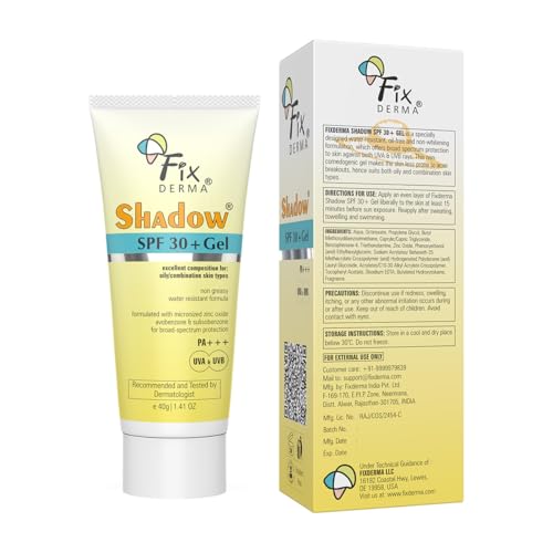 Image of Fixderma Shadow Sunscreen SPF 30+ Pa+++ Gel For Oily Skin | Lightweight, Water Resistant, No White Cast | Broad Spectrum Sunscreen Gel For UVA & UVB Protection | Women & Men | 40gm (Pack of 2)