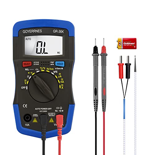 【Multimetro professionale】Test tensione DC 400mV~1000V, tensione AC 4V~750V, corrente AC e DC: 400uA~10A, capacità: 4nF~4000μF, frequenza: 9,999Hz~9,999MHz, gamma di resistenza: 400Ω~40MΩ, test dei diodi, test hFE dei transistor, test continuo, comodo per laboratorio, fabbrica, tecnologia radio e uso domestico.