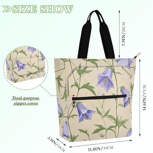 Cute Book Tote Bag for Boys Girls Adults, Unique Bellflower Beige Waterproof Heavy Duty Teacher Tote Bag Library Bag for School Shopping Beach Rainbow2