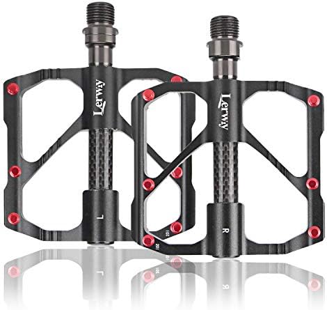 LERWAY Bike Pedals Large Mountain Bike Pedals, Wide Platform Aluminum Pedals with 12 Anti-Skid PINS, 9/16" for Road Mountain BMX MTB Bike