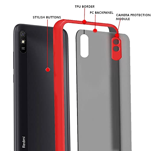 Image of TheGiftKart Basic Case for Xiaomi Redmi 9A 9i Sport (Polycarbonate, TPU Red Bumper)