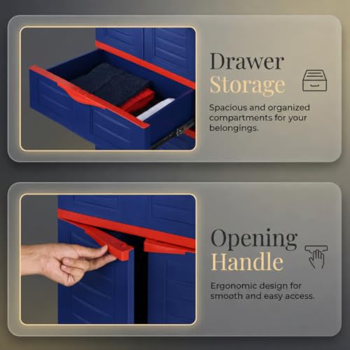 Image of Supreme Furniture Fusion 02 MDR 01 Multipurpose Plastic Cupboard | 40-Months Warranty* | Cabinet with 1 Drawer Storage at Center | Spacious Shelves | Big Organiser for Bedroom | DIY |Royal Blue Red