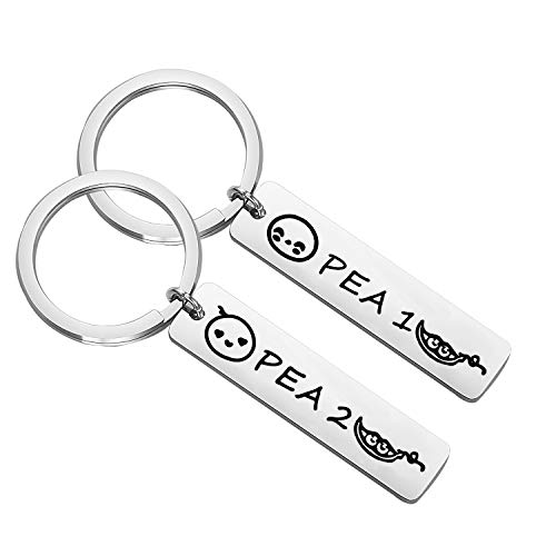 CENWA Pea 1 Pea 2 Set of Two Twins Keychain Twins Jewelry BFF Gift for Twin Sister/Brother Best Friend