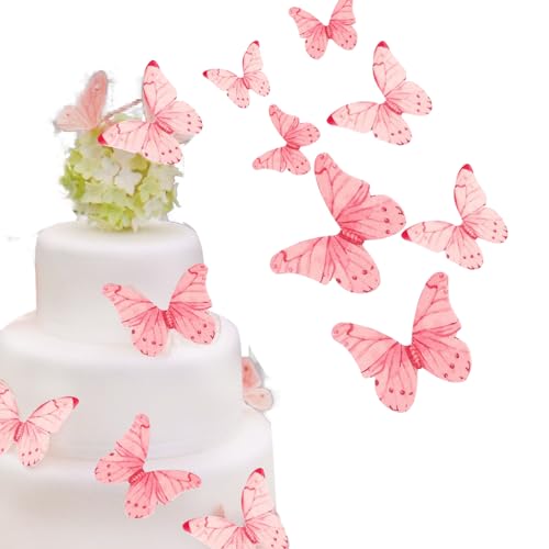 40Pcs Edible Butterflies for Cake Decorating Edible Butterfly Cupcake Toppers Wafer Paper Butterflies Edible Butterfly Cake Decorations for Wedding Birthday Party Cupcakes Decorating pink