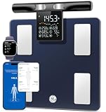 GE Smart Scale for Body Weight: 8-Electrode Body Pod Fat Monitor with Full Body Composition Analysis, Bluetooth App Sync, Large Handle Display, 400lb Capacity Bathroom Scale for Home & Gym, Dark Blue