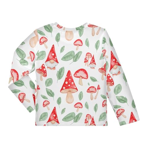 Mushroom Gnome White Boy's Rash Guard Swim Shirt Long Sleeve Sun Shirt for Toddler Kid UPF50+2