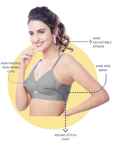 Image of Brida Kavya Xtra Soft Cotton Round Stitch Bra for Women | Full Coverage | Non-Padded | Wireless | Double Layer Saree Bra | Daily Use Combo Color May Vary