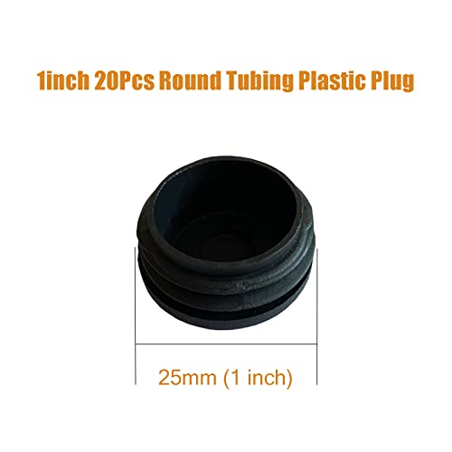 Image of Round Tubing Plug Cap 1 Inch, 20Pcs Tubing End Cap Plastic Plugs Chair Glide Insert Finishing Plug, Black 25mm