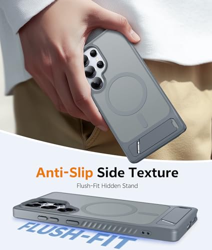 Image of FNTCASE for Samsung Galaxy S25-Ultra Case: [Magnetic Stand] [Compatible with Magsafe] Translucent Matte Military Grade Shockproof Drop Rugged Protective Phone Cover, Gray