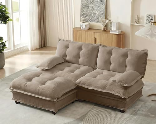 Image of 77 inch Sectional Sleeper Sofa with Ottoman, L Shaped Modular Deep Seat Couches for Living Room Apartment, Flexible Module Combination Cloud Sofa with Spring Support, Easy Assembly, Coffee