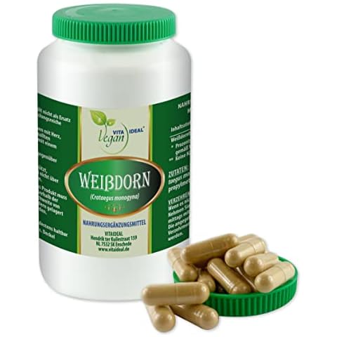 VITA IDEAL Vegan® Weißdorn 360 Kapseln - Crataegus monogyna - Weißdorn - Beeren Tagesportion 1000mg, Pulver rein natürlich ohne Zusatzstoffe, original von VITAIDEAL Cover