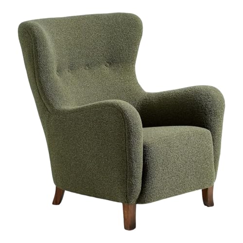 Image of Lakdi The Furniture High Back Luxury Wingback Armchair with Textured Boucle Upholstery & Solid Wood Lounge Chair, Mid-Century Modern Design | 5 Years Warranty | Free Assembly - 15185162