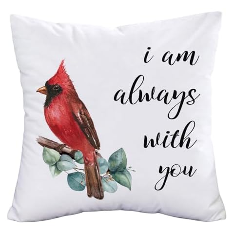 Royalours Throw Pillow Covers Red Cardinal Bird Resting on The Tree Branch with I am Always with You Sweet Quote Decorative Pillow Covers Super Soft Square Pillowcase Cushion Cover 18" x 18" Cover