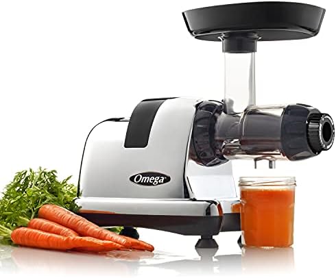 Omega J8006HDC Cold Press Juicer Machine, Vegetable and Fruit Juice Extractor and Nutrition System, Triple-Stage Slow Masticating Juicer, 200 W, Chrome