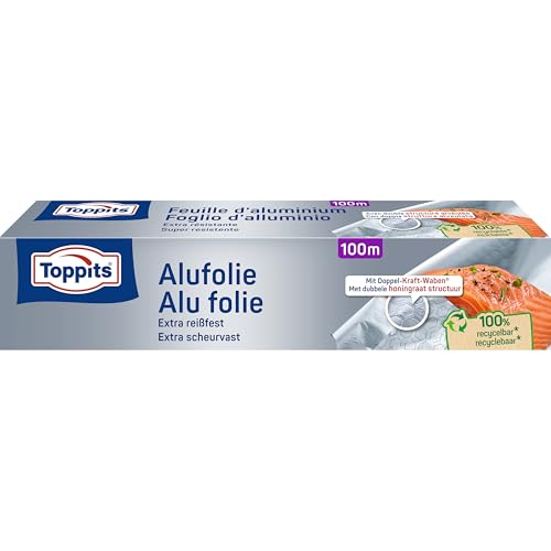 Toppits Alufolie - 1 x 100 m, Extra reißfest, Ideal zum Kochen, Grillen & Frischhalten, Premium Qualität für Haushalt und Gastronomie Toppits Alufolie - 1 x 100 m, Extra reißfest, Ideal zum Kochen, Grillen & Frischhalten, Premium Qualität für Haushalt und Gastronomie
