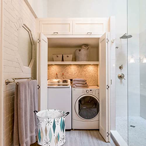 Laundry Basket Teal Vintage Geometric Rhombus Patterns,Waterproof Collapsible Clothes Hamper Mid-Century Modern Style,Large Storage Bag For Bedroom Bathroom 42L #TOP2